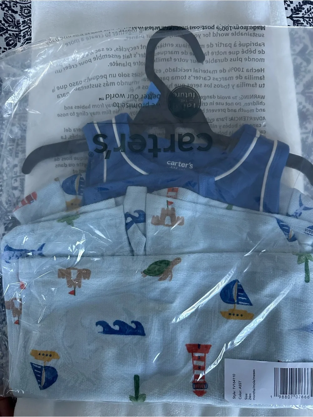 Carter's Light Blue Nautical Print Baby Romper